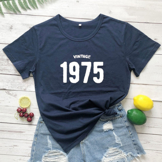 1975 Shirt | T-shirt VINTAGE 1975 Men's and Women's Letters European and American Street Short Sleeves - Mighty Lifestyle