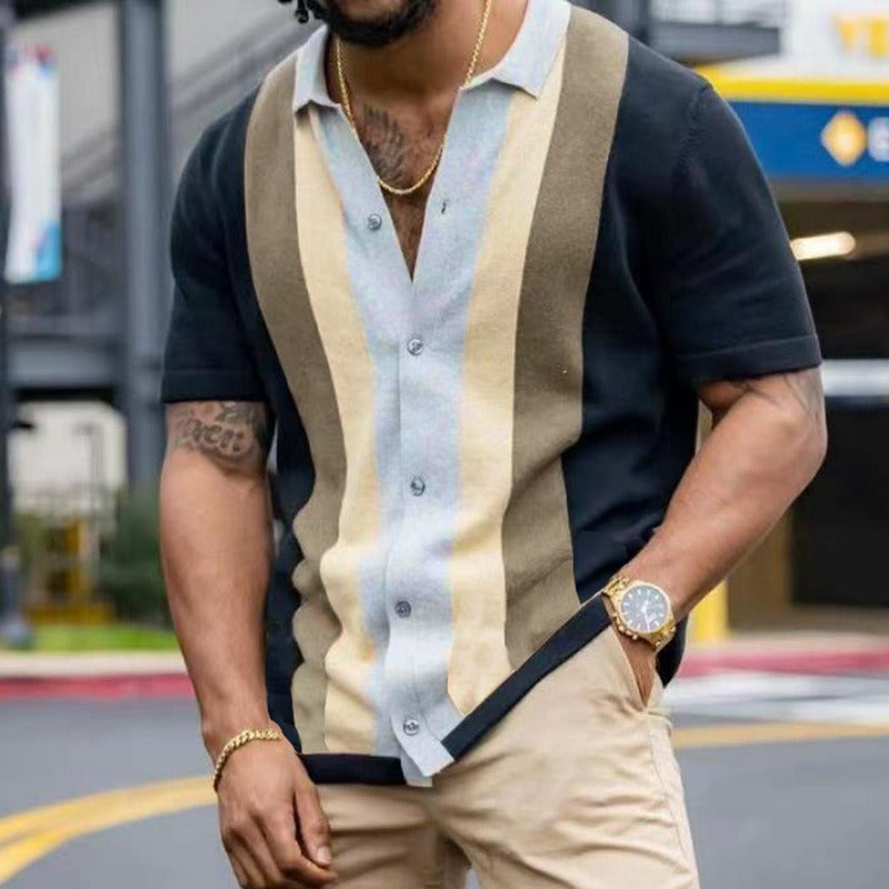 The Ben Striped Shirt | Casual Short Sleeved | Knitting Cardigan T-Shirt Men'S Polo Shirt Shirt