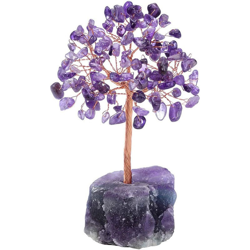 Natural Crystal Tree | crystal wool mineral fluorite base, fortune tree chakra amethyst powder crystal ornament