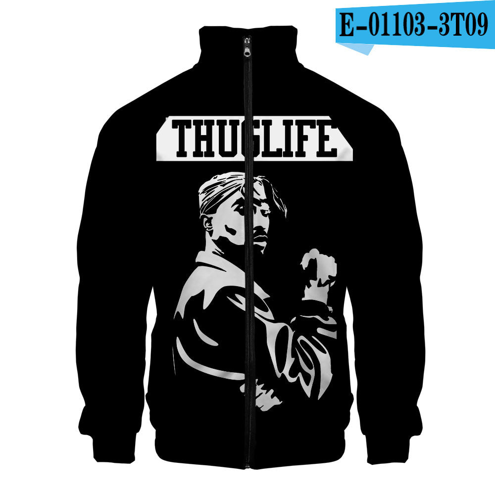 Zipper sweater 2PAC peripheral 3D color printed casual stand up collar sweatshirt Tupac 2PAC Tupac Zipper Hoodie – 3D Printed Casual Sweatshirt with Stand Collar & Hood