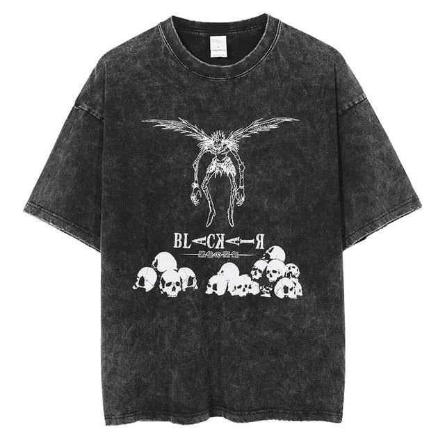 Mighty Lifestyle Washed Anime Death Note retro men's short-sleeved t-shirt summer anime peripheral printed loose t-shirt for men - Blerd Shirt Nerd Shirt