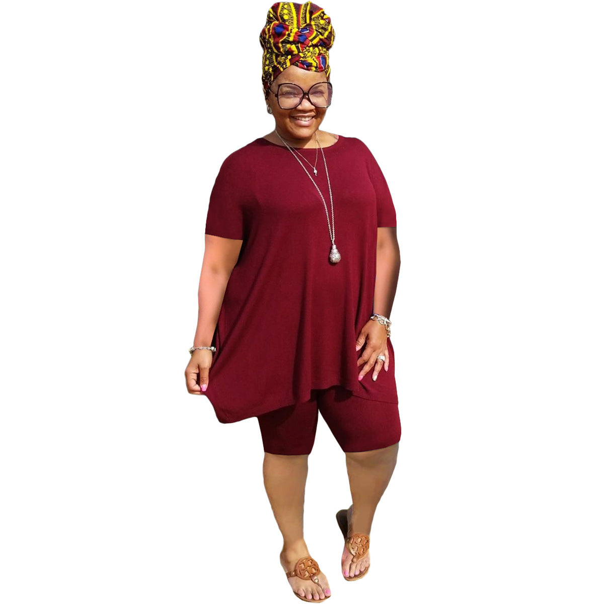 Sadeeka Women's Plus Size 5XL Solid Color Casual Suit Two Piece Set