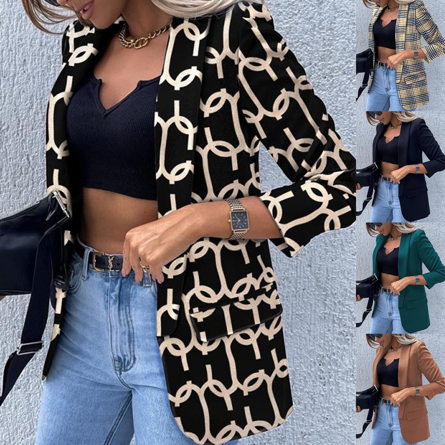 Angel Fashion Autumn And Winter New Solid Color Printing Single-Piece Long Sleeve Spring And Autumn Small Suit Jacket