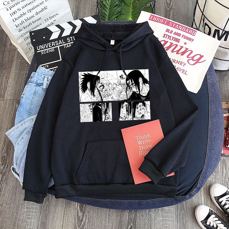 Soft Naruto Itachi Uchiha Anime Hoodie – Plush Hooded Sweatshirt with Hat for Men & Women, Cozy Student Pullover, Japanese Streetwear Cosplay Hoodie