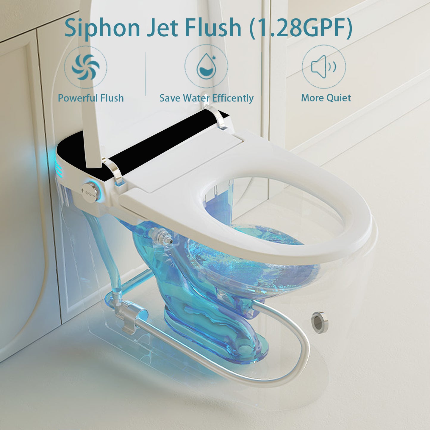 Clean, Efficient, State of the Art Tech, Smart Toilet with Heating, Bidet Seat, Portable Toilet with Automatic Opening and Closing, 1.28GPF Water Tank Free Toilet, White