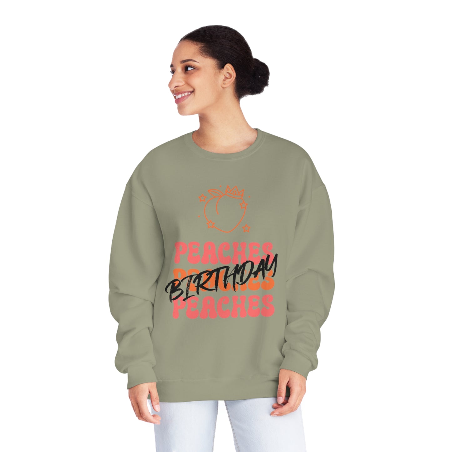 Peaches Peaches Peaches Birthday, Birthday Sweater, Happy Birthday, Unisex NuBlend® Crewneck Sweatshirt