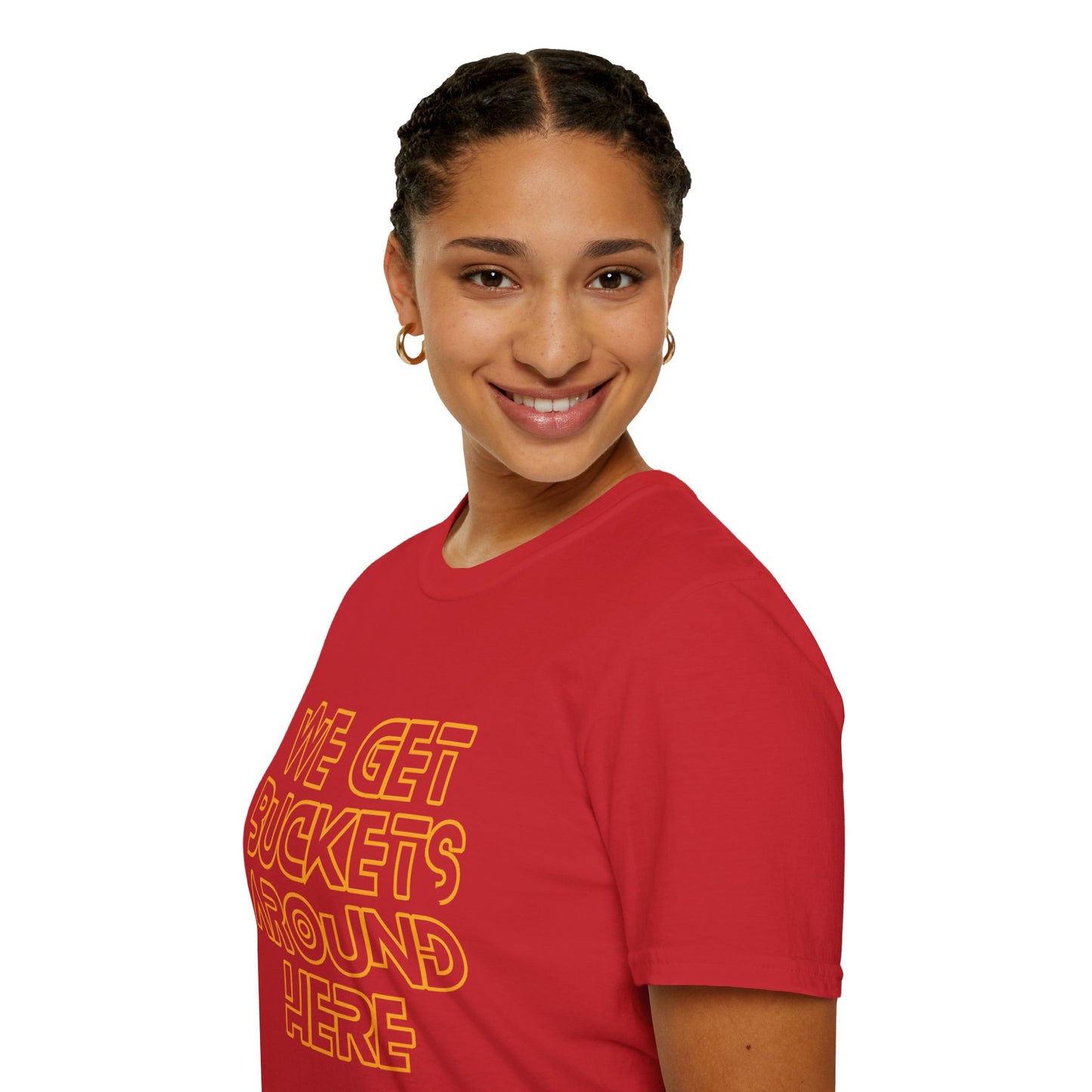 We Get Buckets Around Here | Get Buckets | Basketball Shirt | Unisex Basketball Shirt | Sports Shirt | Baller Shirt | Mighty Lifestyle | Softstyle T-Shirt