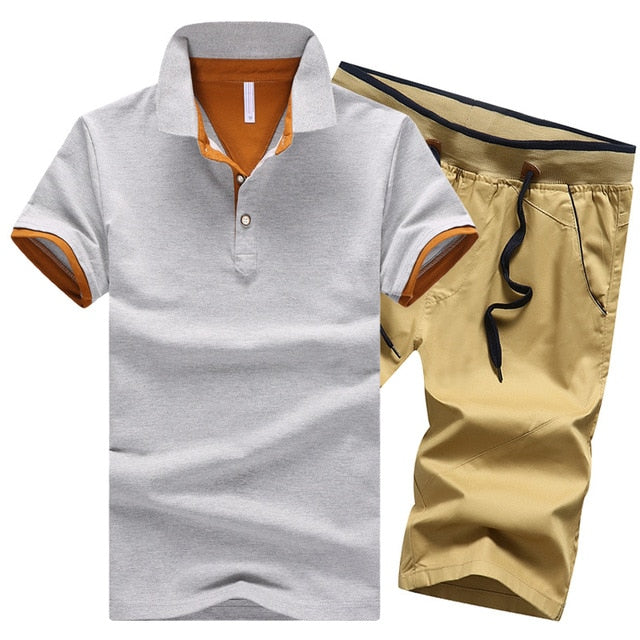 Mikael Men’s 2-Piece Cotton Polo Short Set – Casual Summer Outfit, Button-Up Shirt & Elastic Waist Shorts, Breathable Fashion Set for MenCotton Mens Sets Summer Button Polo Shirts Sets Turn Down Mens Shorts 4XL Men Clothes 2 Piece Set Elastic Waist Shorts