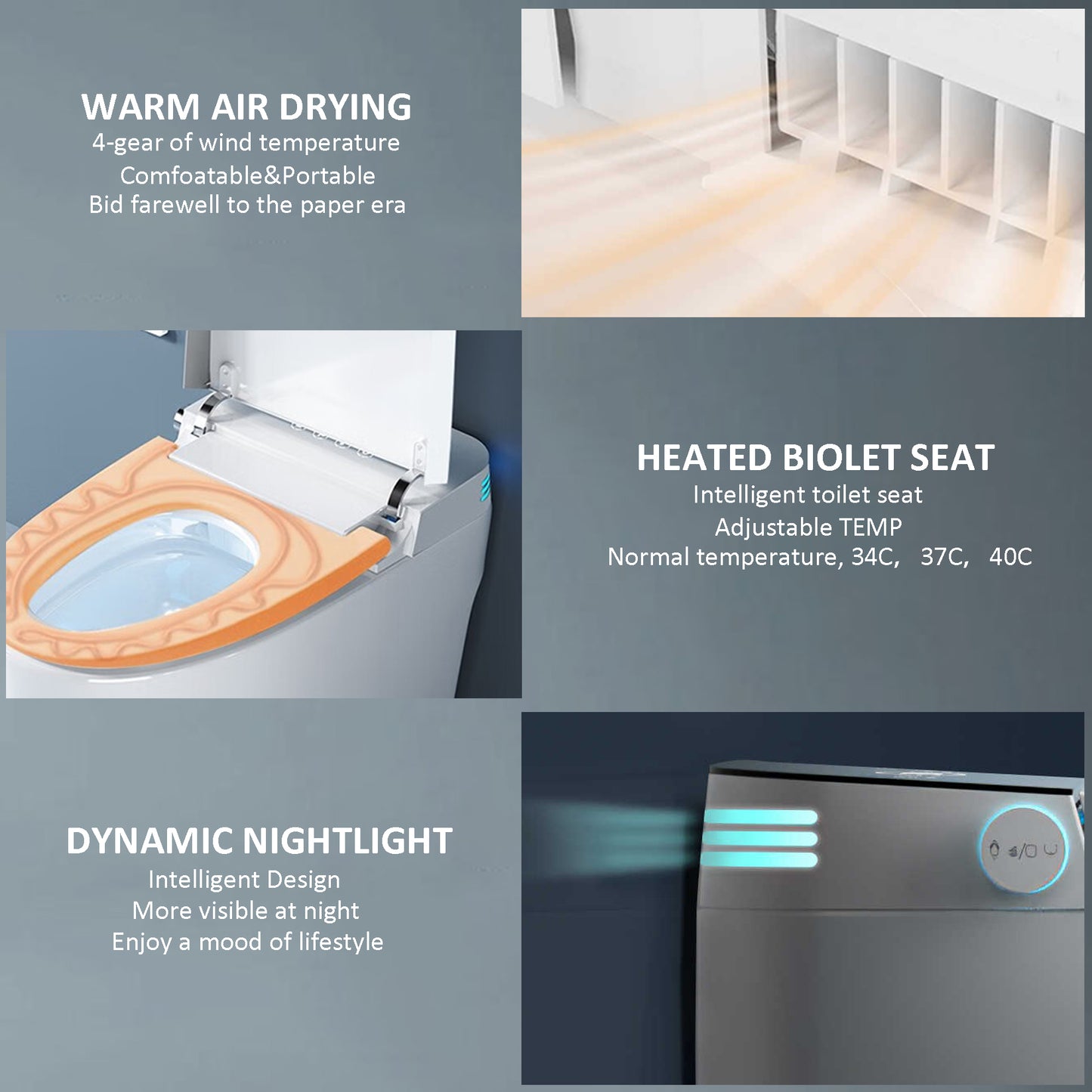 Clean, Efficient, State of the Art Tech, Smart Toilet with Heating, Bidet Seat, Portable Toilet with Automatic Opening and Closing, 1.28GPF Water Tank Free Toilet, White