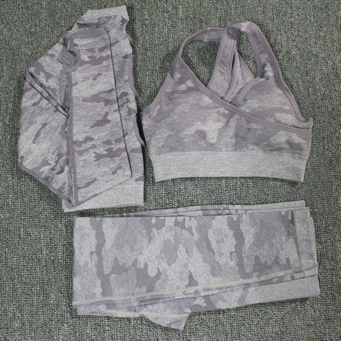 No Sweat III Gym Set 2PCS Camouflage Camo Yoga Set Sports Wear For Women Gym Fitness Clothing Booty Yoga Leggings + Sport Bra GYM Sport Suit Femme