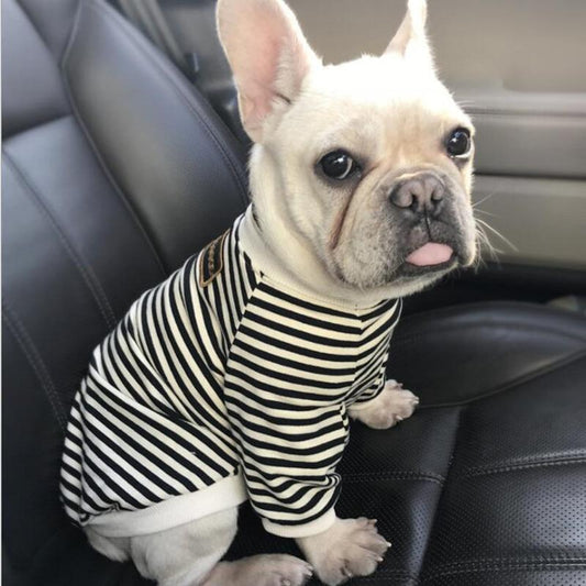 Minimalist, Neutral colors, pet clothing round neck striped terry sweater cow dog clothes