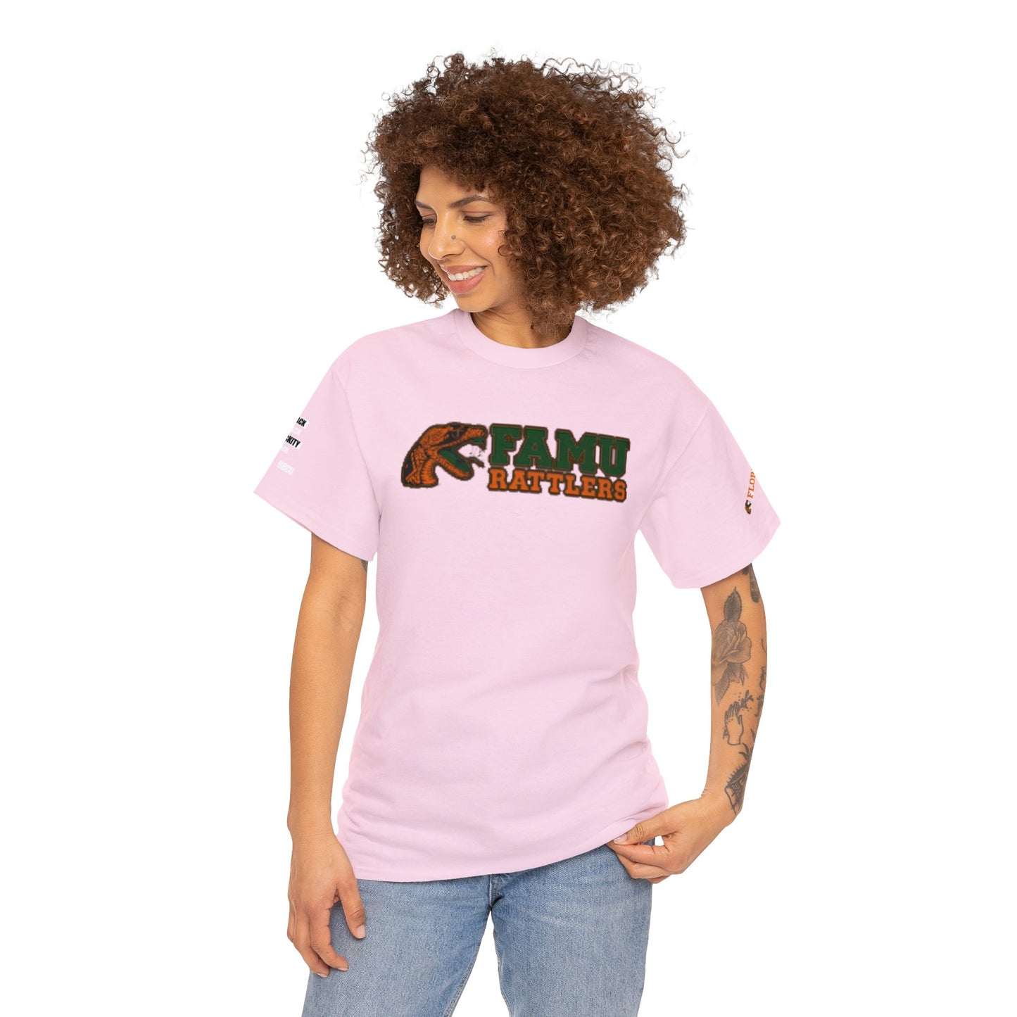 FAMU Rattler Tee with HBCU images on sleeves, FL A&M University Grad, Rattler Nation Tee, hbcu TShirt, Famuly Shirt, shirt for melanin hbcu - Mighty Lifestyle