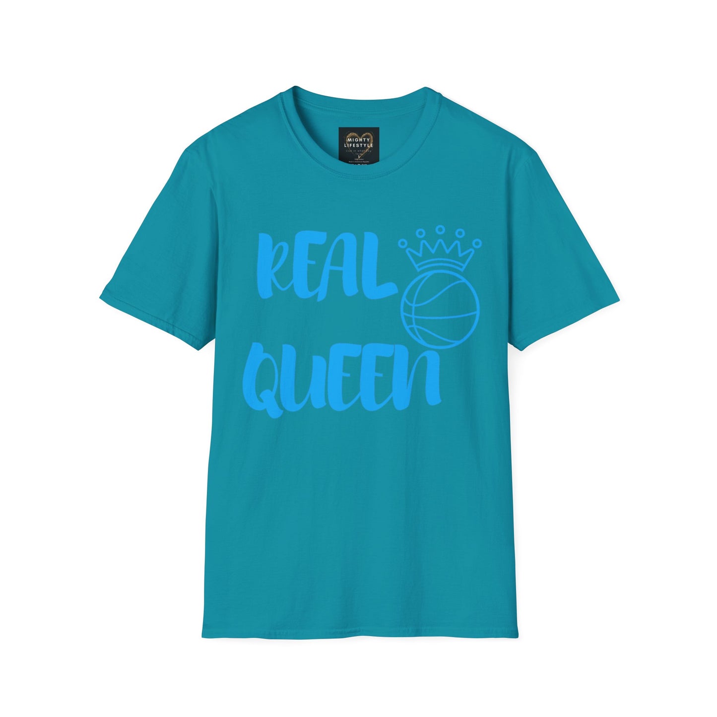 Real Queen Blue Font | Basketball Shirt | Sports Shirt | Baller Shirt | Mighty Lifestyle | Softstyle T-Shirt