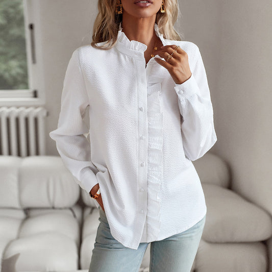 The Maxine Long-Sleeve Shirt for Women – Classic Button-Down Commuting Top | Cotton-Polyester Office Blouse | Elegant Everyday Workwear in White, Pink, Blue, and Black | The Maxine Shirt | Long Sleeved Shirt | Communiting Top