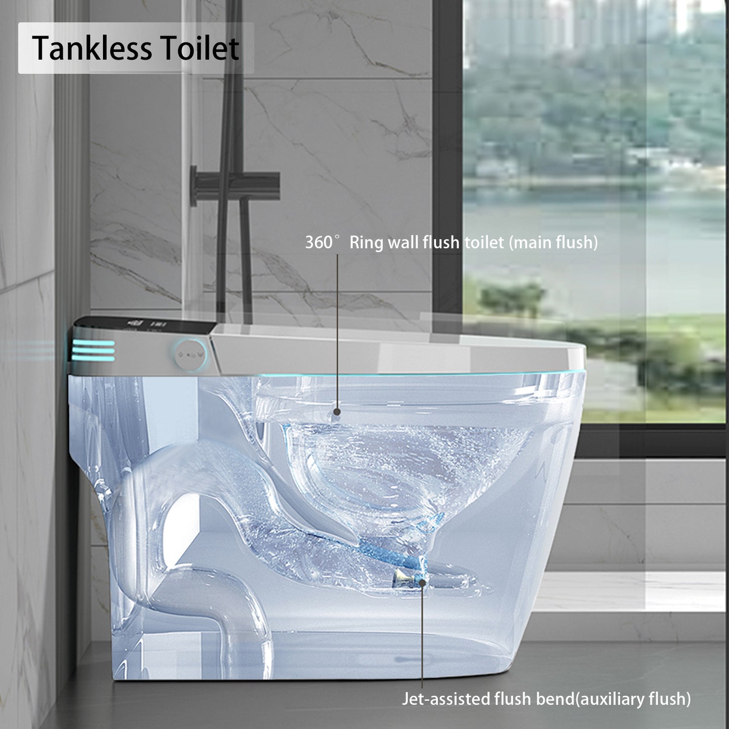 Clean, Efficient, State of the Art Tech, Smart Toilet with Heating, Bidet Seat, Portable Toilet with Automatic Opening and Closing, 1.28GPF Water Tank Free Toilet, White