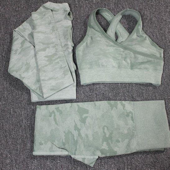 No Sweat III Gym Set 2PCS Camouflage Camo Yoga Set Sports Wear For Women Gym Fitness Clothing Booty Yoga Leggings + Sport Bra GYM Sport Suit Femme