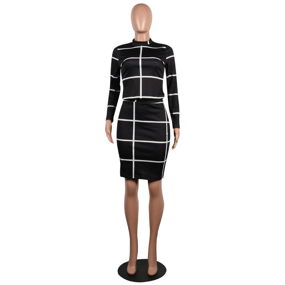 Plaid Long Skirt Two-Piece Set for Women – Business Casual Workwear Outfit – Comfortable Office Skirt Set
