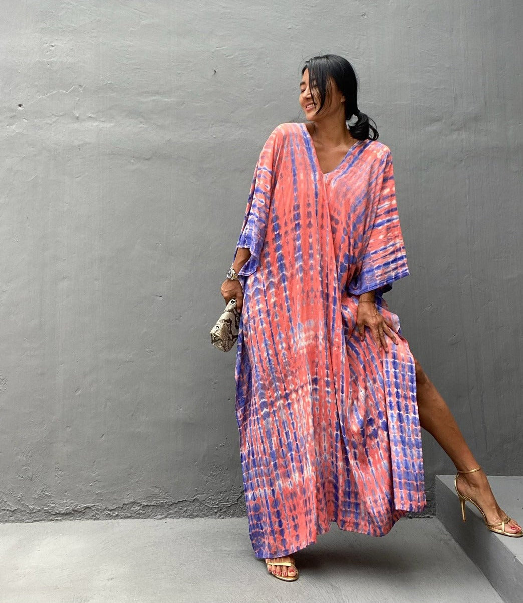 Mimi’s Mumu | Sexy MuMu House Dress Beach cover up halo dyed flower dress loose vacation beach robe