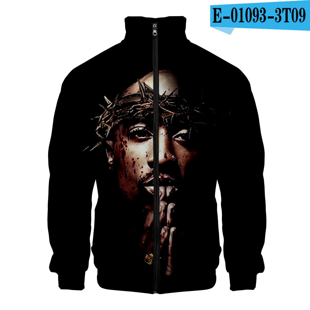 Zipper sweater 2PAC peripheral 3D color printed casual stand up collar sweatshirt Tupac 2PAC Tupac Zipper Hoodie – 3D Printed Casual Sweatshirt with Stand Collar & Hood