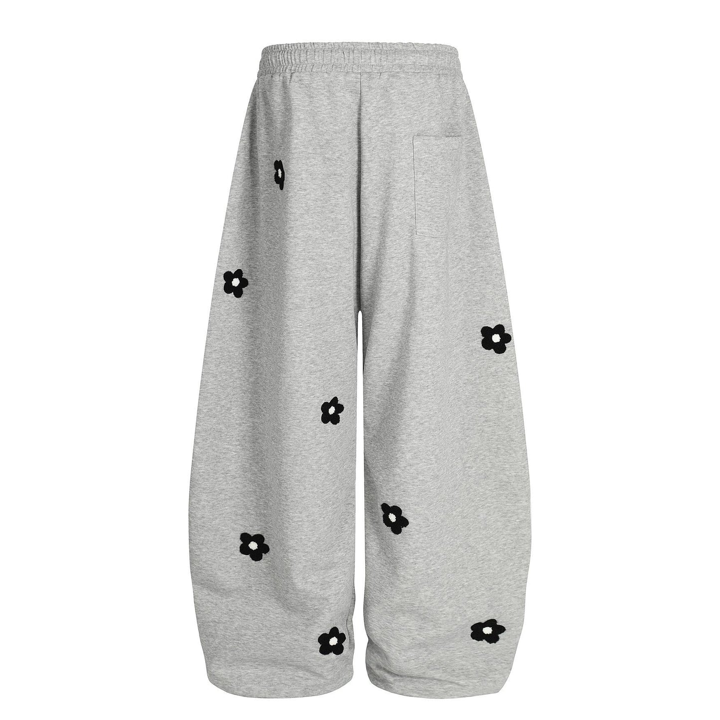 Viral Flower Embroidery Oversized Sweatpants for Men & Women – TikTok Streetwear Trend | Cozy Aesthetic Wide-Leg Joggers in Gray or Black