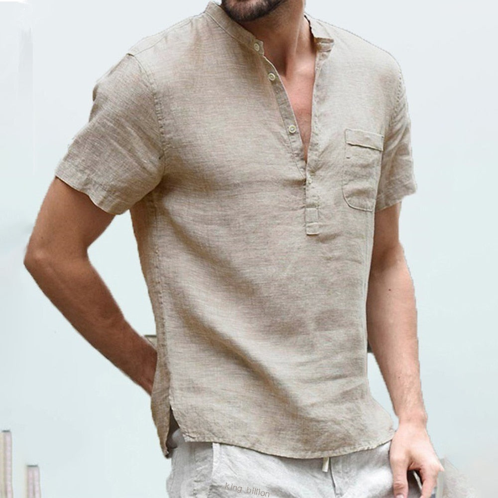 The Michelangelo | Short-Sleeved T-shirt Cotton and Linen Led Casual Men's T-shirt Shirt Male Breathable S-3XL