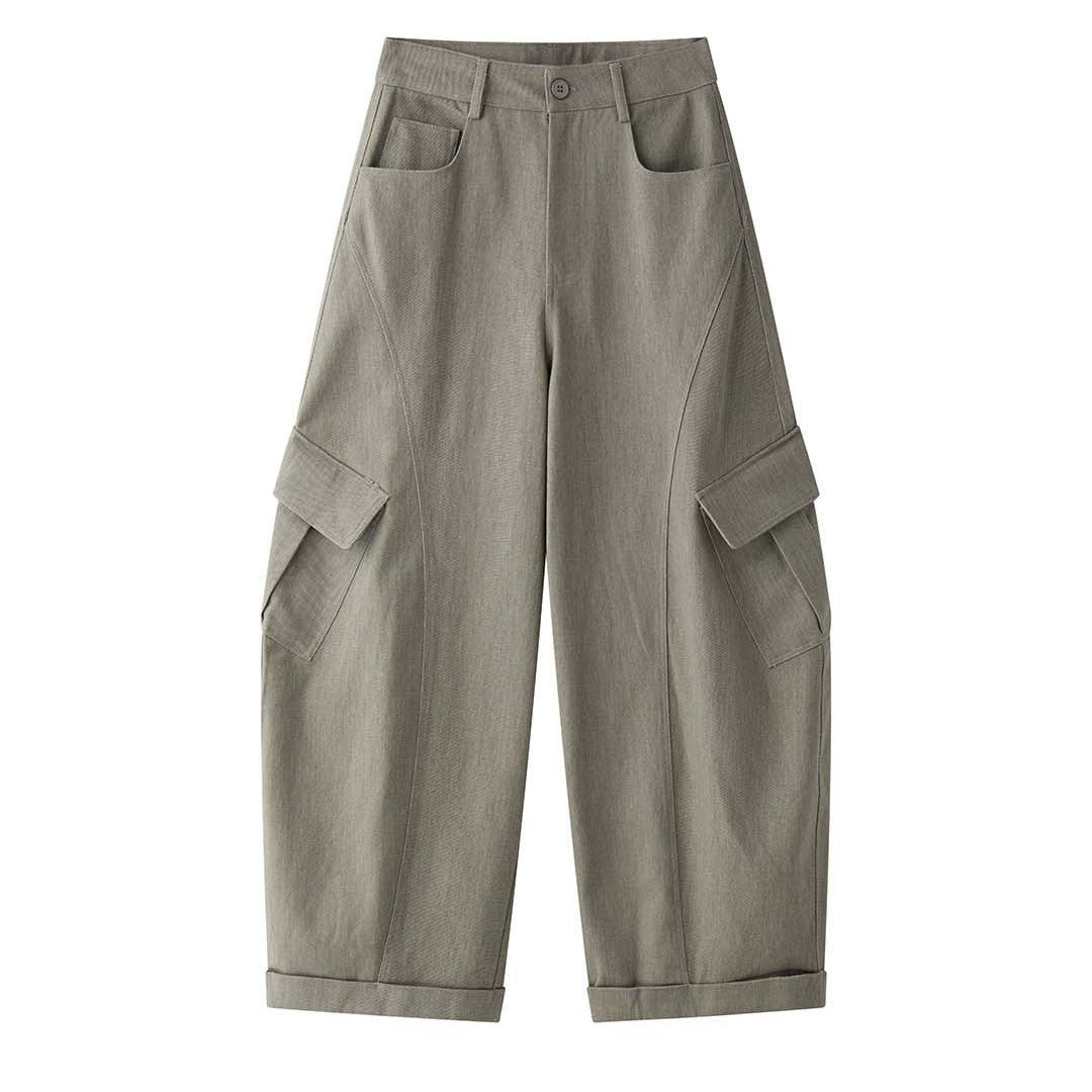 Fashion Workwear-Style Side Pocket Fleece Knife-Edge Casual Pants Relaxed Fit Long Pants for Women