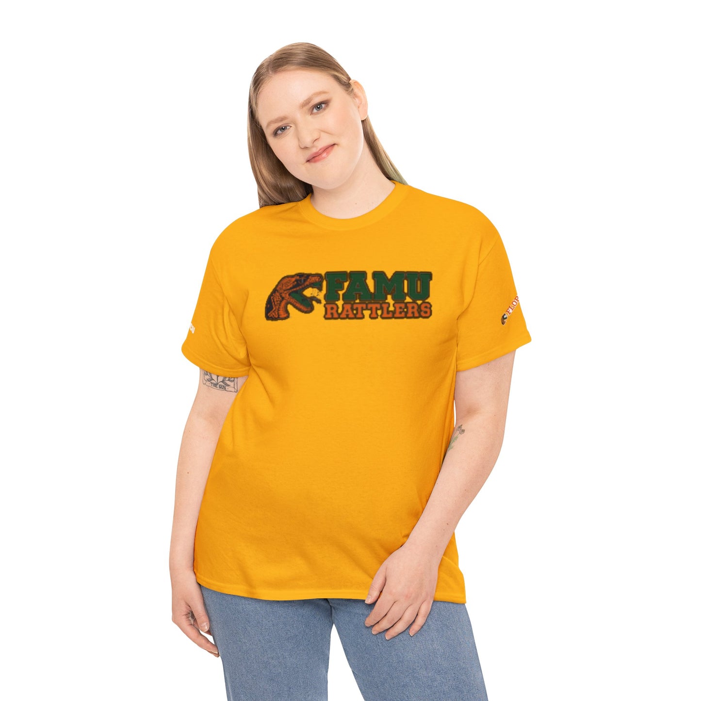 FAMU Rattler Tee with HBCU images on sleeves, FL A&M University Grad, Rattler Nation Tee, hbcu TShirt, Famuly Shirt, shirt for melanin hbcu - Mighty Lifestyle