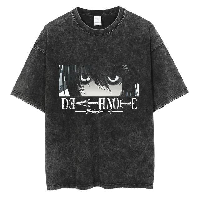 Mighty Lifestyle Washed Anime Death Note retro men's short-sleeved t-shirt summer anime peripheral printed loose t-shirt for men - Blerd Shirt Nerd Shirt
