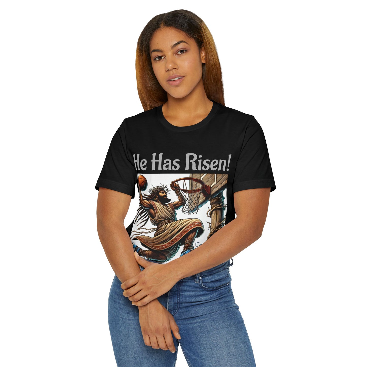 He Has Risen! Basketball Tee Easter Tee Unisex Jersey T-Shirt - Spiritual Basketball Tee