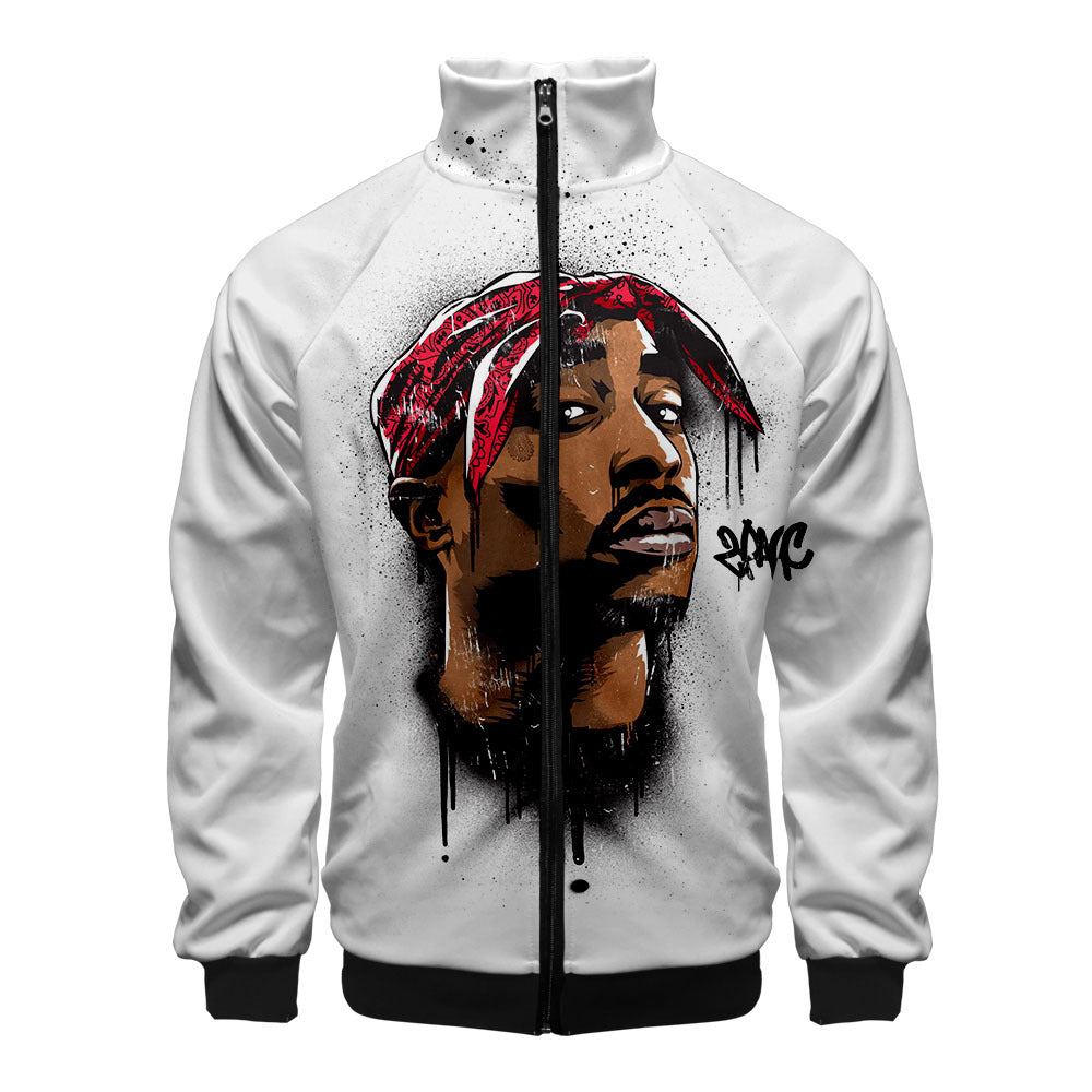 Zipper sweater 2PAC peripheral 3D color printed casual stand up collar sweatshirt Tupac 2PAC Tupac Zipper Hoodie – 3D Printed Casual Sweatshirt with Stand Collar & Hood