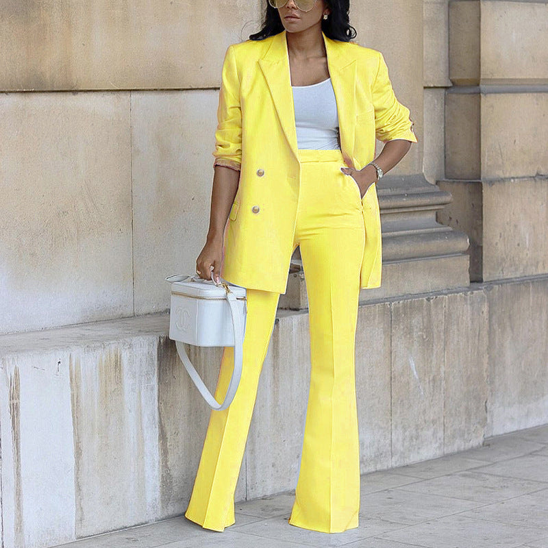 Pastel Business Suit Fashion Suit Comfortable and Trendy Women’s Suit Solid Color Casual Slim Long Suit Wide Leg Pants Suit Two-Piece Suit