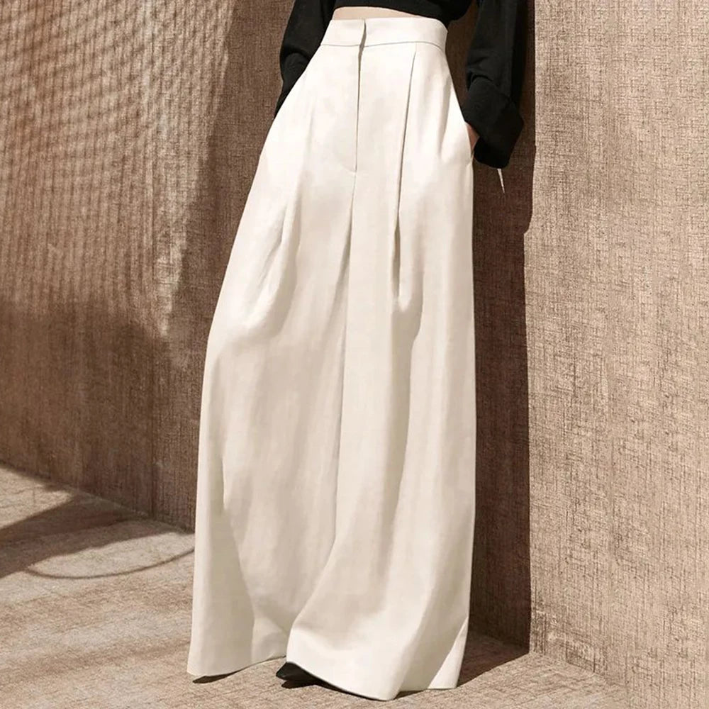 Willow Wide Leg Pants Women Full Length High Waist Casual Solid Minimalist Pantalones Thin Elegant Vintage Ladies