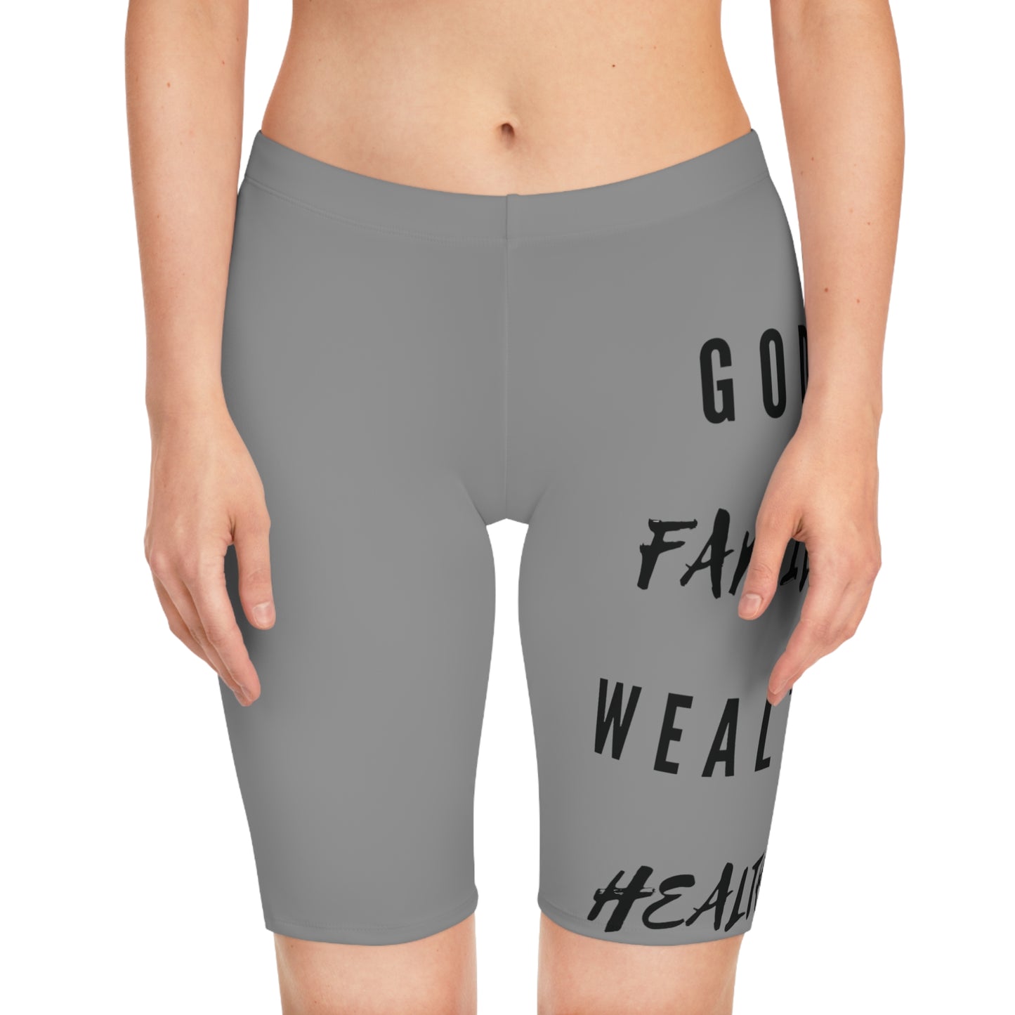 Mighty Lifestyle God Family Health Wealth | Mid Length Women's Bike Shorts (AOP)
