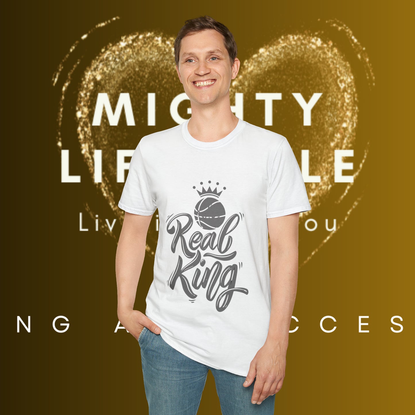 Real King (White) Shirt | Basketball Shirt | Sports Shirt | Baller Shirt | Mighty Lifestyle | Softstyle T-Shirt