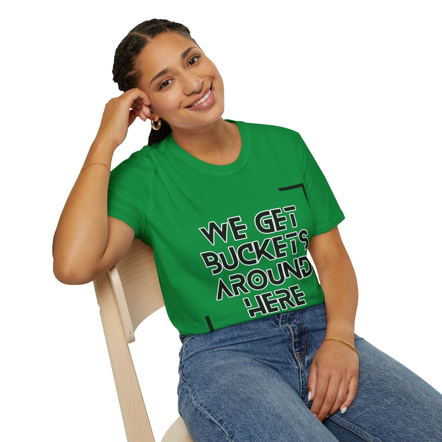 We Get Buckets Around Here | Get Buckets | Basketball Shirt | Unisex Basketball Shirt | Sports Shirt | Baller Shirt | Mighty Lifestyle | Softstyle T-Shirt