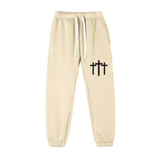 Three Cross Triple Cross Faith-Based Unisex Essential Fleece Sweatpants | Christian sweatpants, Christian gym pants, scripture joggers, Christian workout pants, faith inspired sweatpants, Christian lounge pants, gym pants with Christian logos, casual Ch