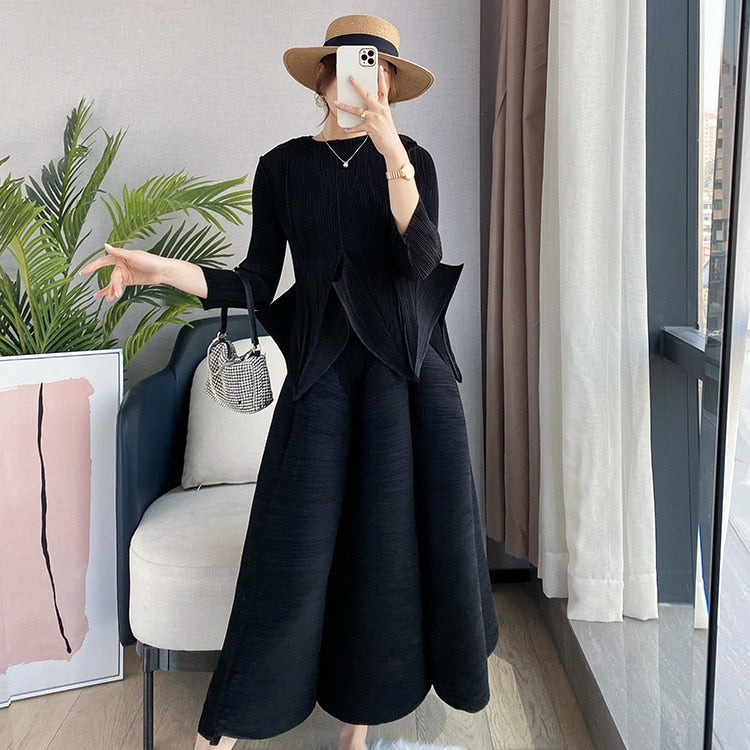 Bosom Fairy Pleated Three-Quarter Sleeve Top Half Skirt Suit Fairy Flower Bud Skirt Two-Piece Set