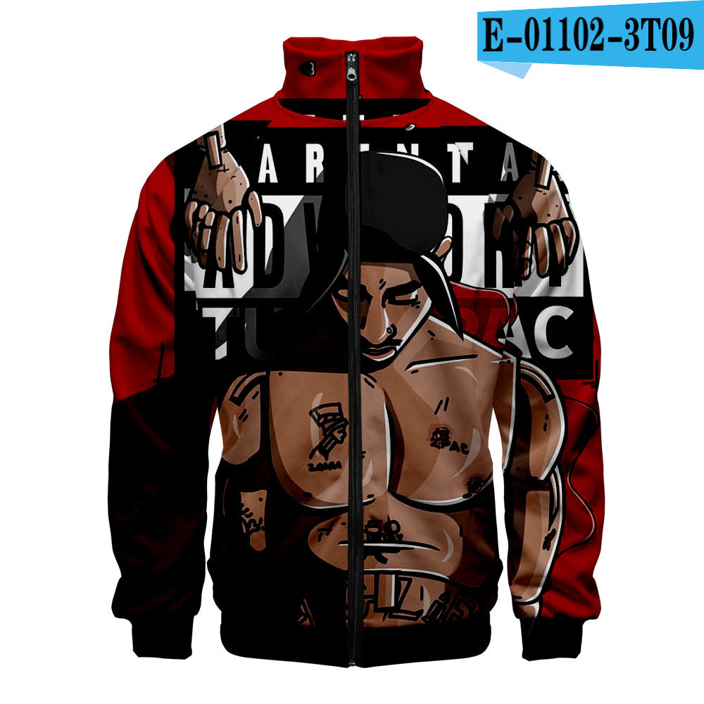 Zipper sweater 2PAC peripheral 3D color printed casual stand up collar sweatshirt Tupac 2PAC Tupac Zipper Hoodie – 3D Printed Casual Sweatshirt with Stand Collar & Hood