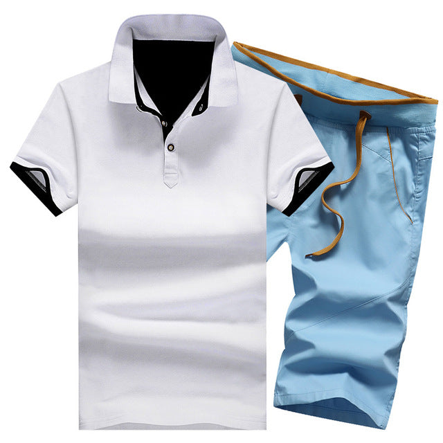 Mikael Men’s 2-Piece Cotton Polo Short Set – Casual Summer Outfit, Button-Up Shirt & Elastic Waist Shorts, Breathable Fashion Set for MenCotton Mens Sets Summer Button Polo Shirts Sets Turn Down Mens Shorts 4XL Men Clothes 2 Piece Set Elastic Waist Shorts