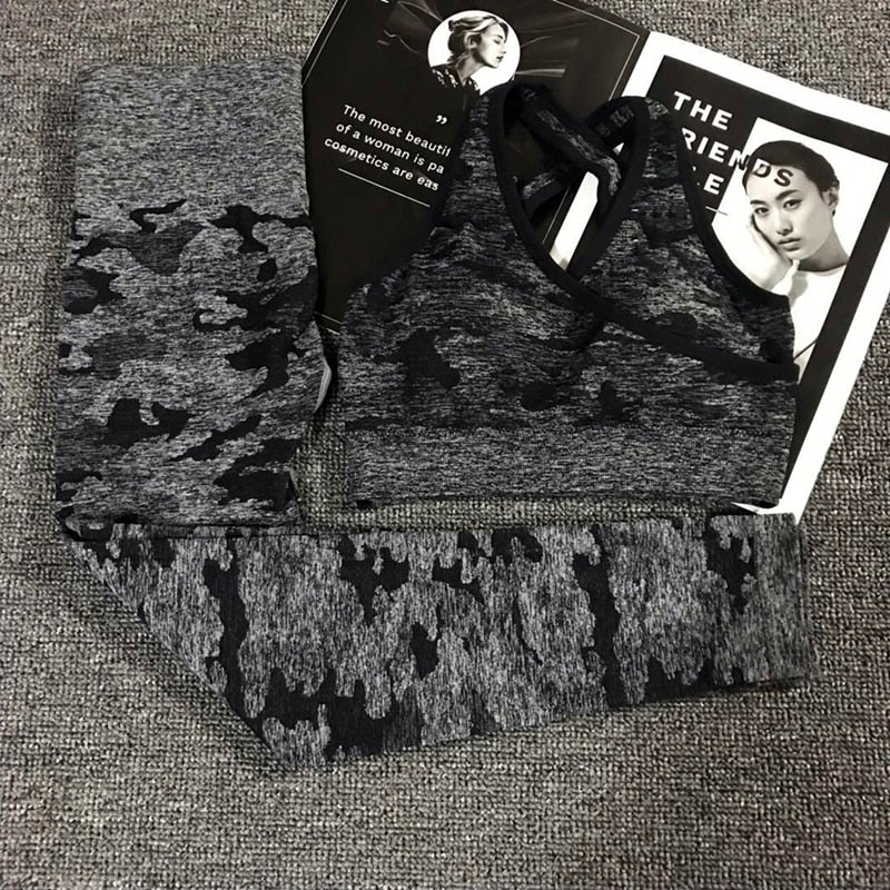No Sweat III Gym Set 2PCS Camouflage Camo Yoga Set Sports Wear For Women Gym Fitness Clothing Booty Yoga Leggings + Sport Bra GYM Sport Suit Femme