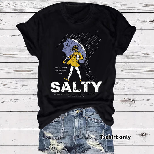 Salty Tshirt short sleeved salty emoji for girls holding umbrellas