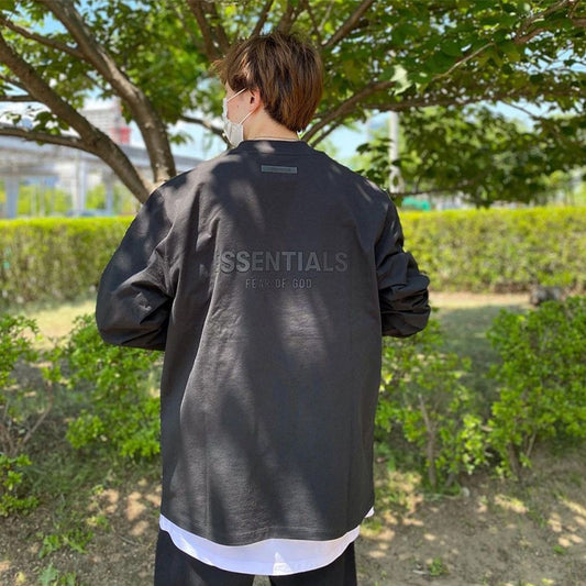 Essential Style Double Thread Essentials New Pressure Glue Long Sleeved Fog High Street Loose Casual Mens T Shirt