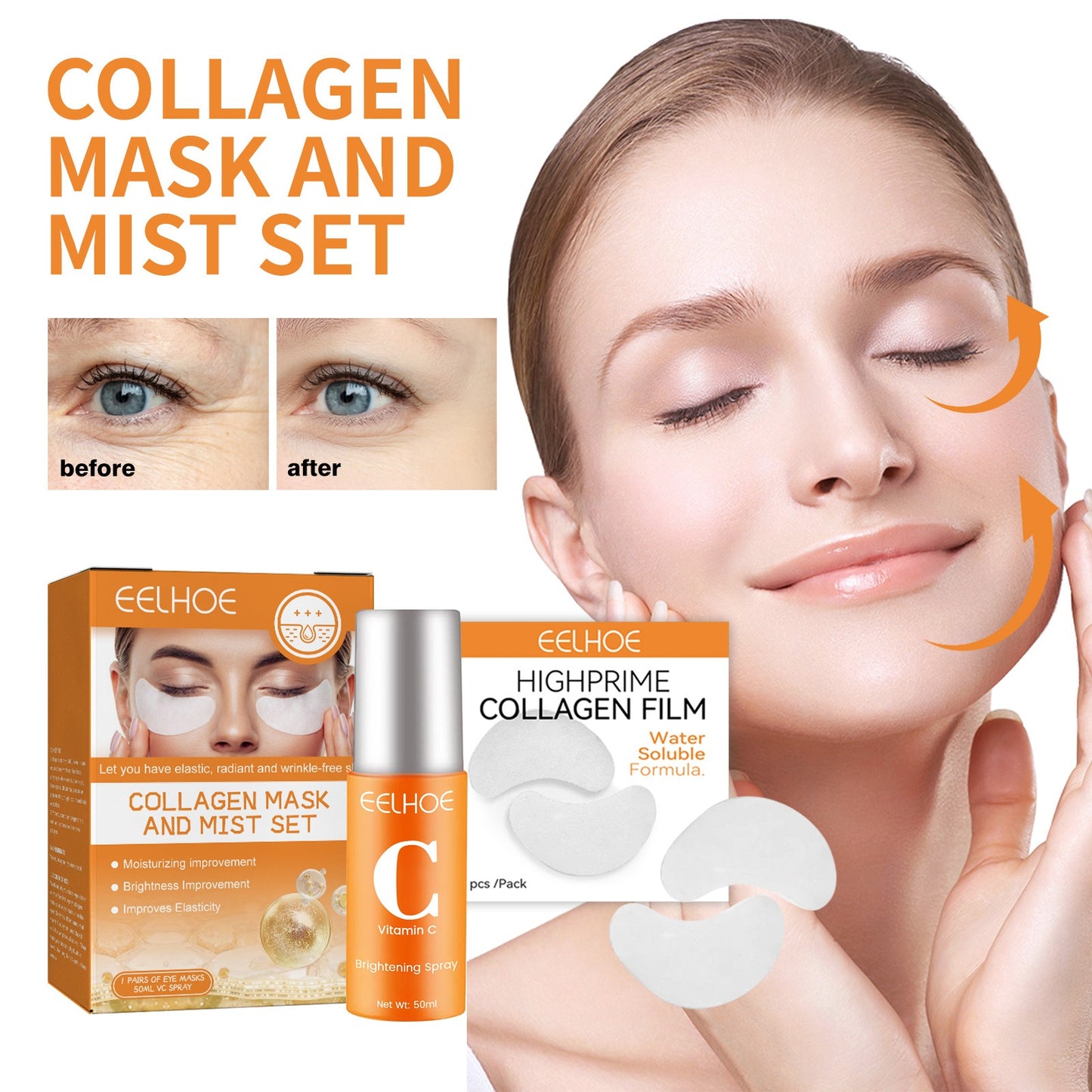 Youthful Reverse Wrinkles Collagen Eye Mask Spray Set Anti aging anti wrinkle anti aging collagen hydrating and moisturizing