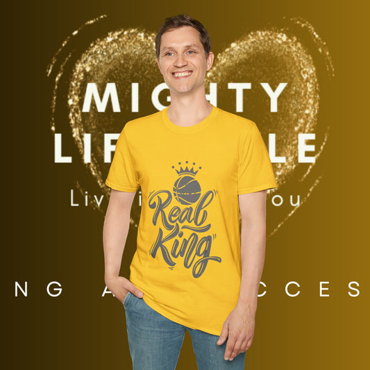 Real King (White) Shirt | Basketball Shirt | Sports Shirt | Baller Shirt | Mighty Lifestyle | Softstyle T-Shirt