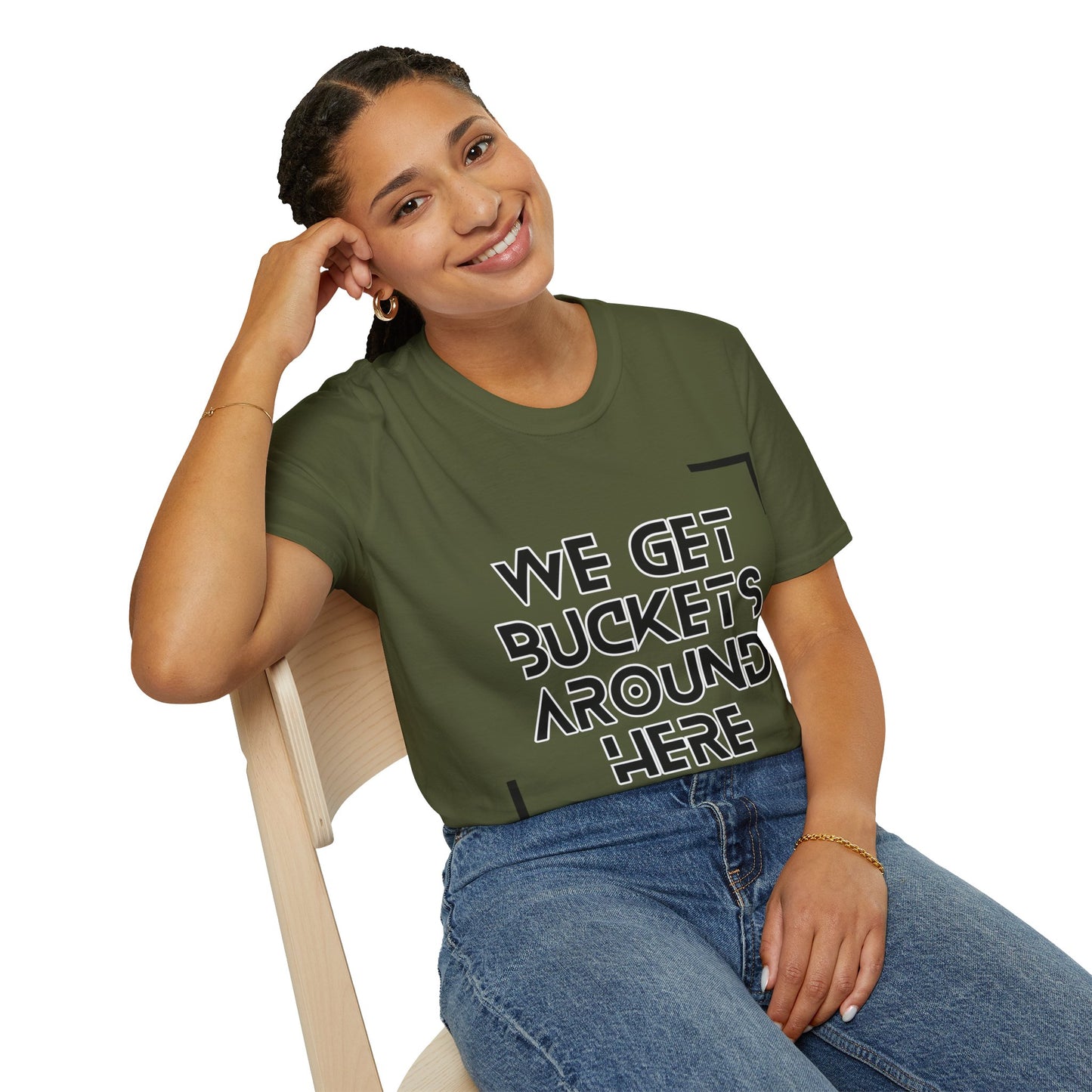 We Get Buckets Around Here | Get Buckets | Basketball Shirt | Unisex Basketball Shirt | Sports Shirt | Baller Shirt | Mighty Lifestyle | Softstyle T-Shirt
