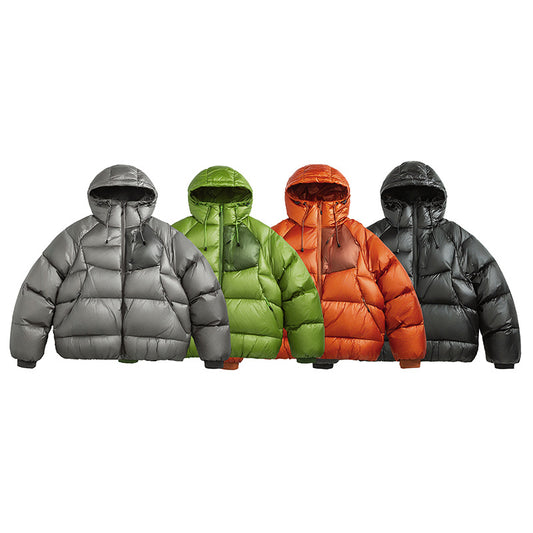 90 white duck down pork ribs hooded jacket, warm down jacket, bright-colored couple's top