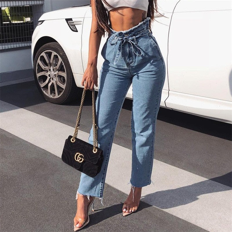 Naomi Women’s High-Waist Paperbag Jeans – Stretch Denim Harem Pants with Belted Tie Waist, Ankle-Length Skinny Streetwear Jeans
| Women High Waist Jeans Sexy Jeans Harem Pants High Streetwear Stretch Pants Black Jeans Women