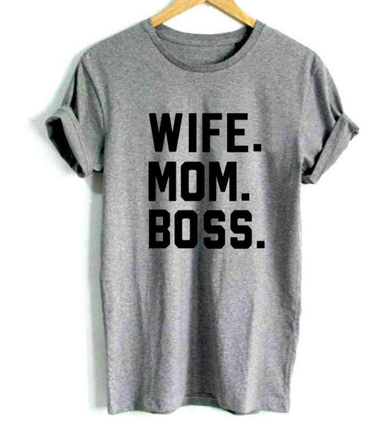 WIFE MOM BOSS Graphic T-Shirt for Women – Casual Cotton Short Sleeve Tee with Letter Print