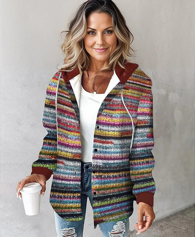 Wilhelmina Women’s Plaid Cropped Jacket with Hood – Autumn and Winter Button-Up Loose Fit Imitation Wool Coat, Streetwear Casual Outerwear | Women's large plaid style women's jacket plaid autumn and winter new style | Country Women’s Shirt