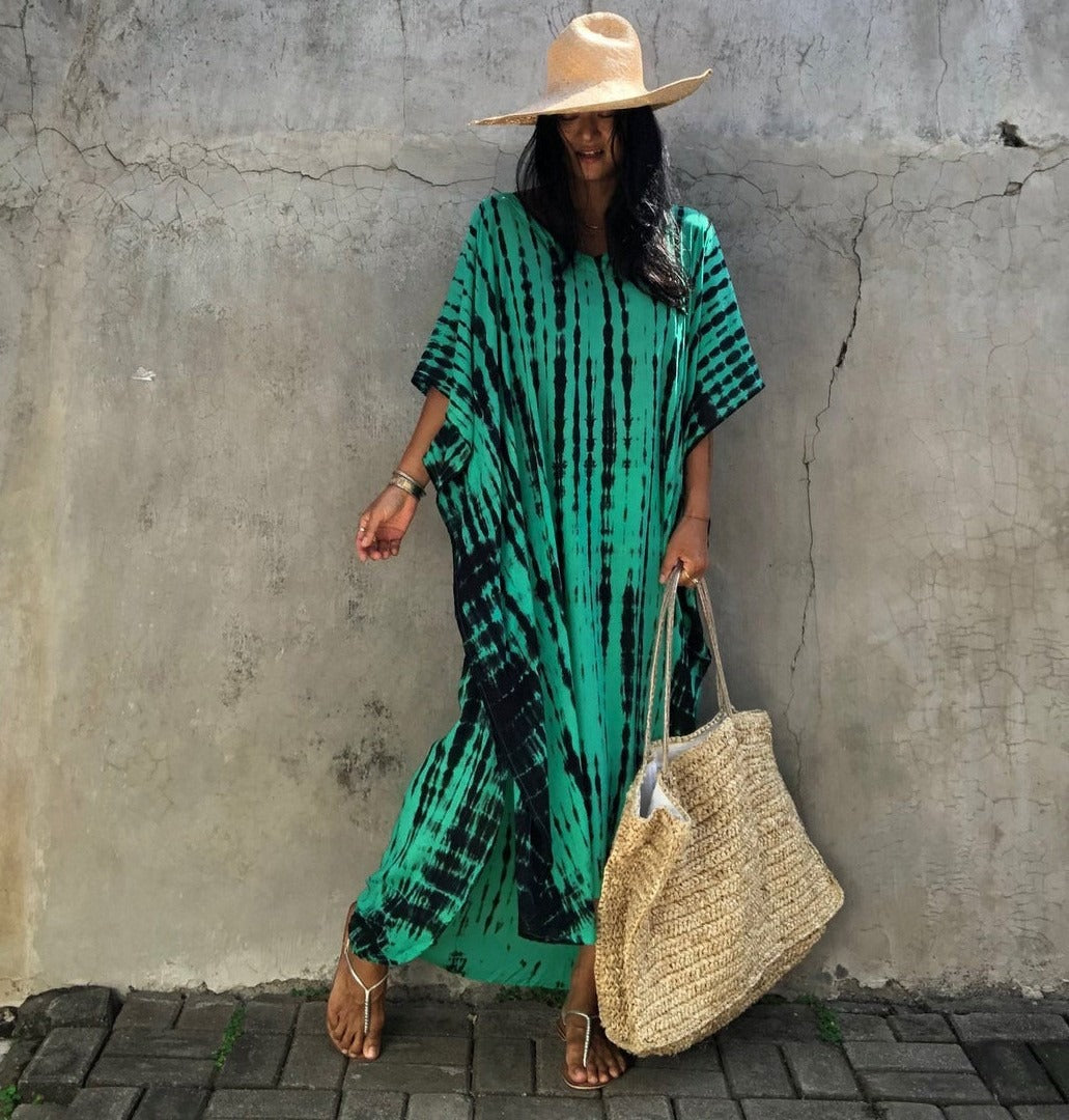 Mimi’s Mumu | Sexy MuMu House Dress Beach cover up halo dyed flower dress loose vacation beach robe